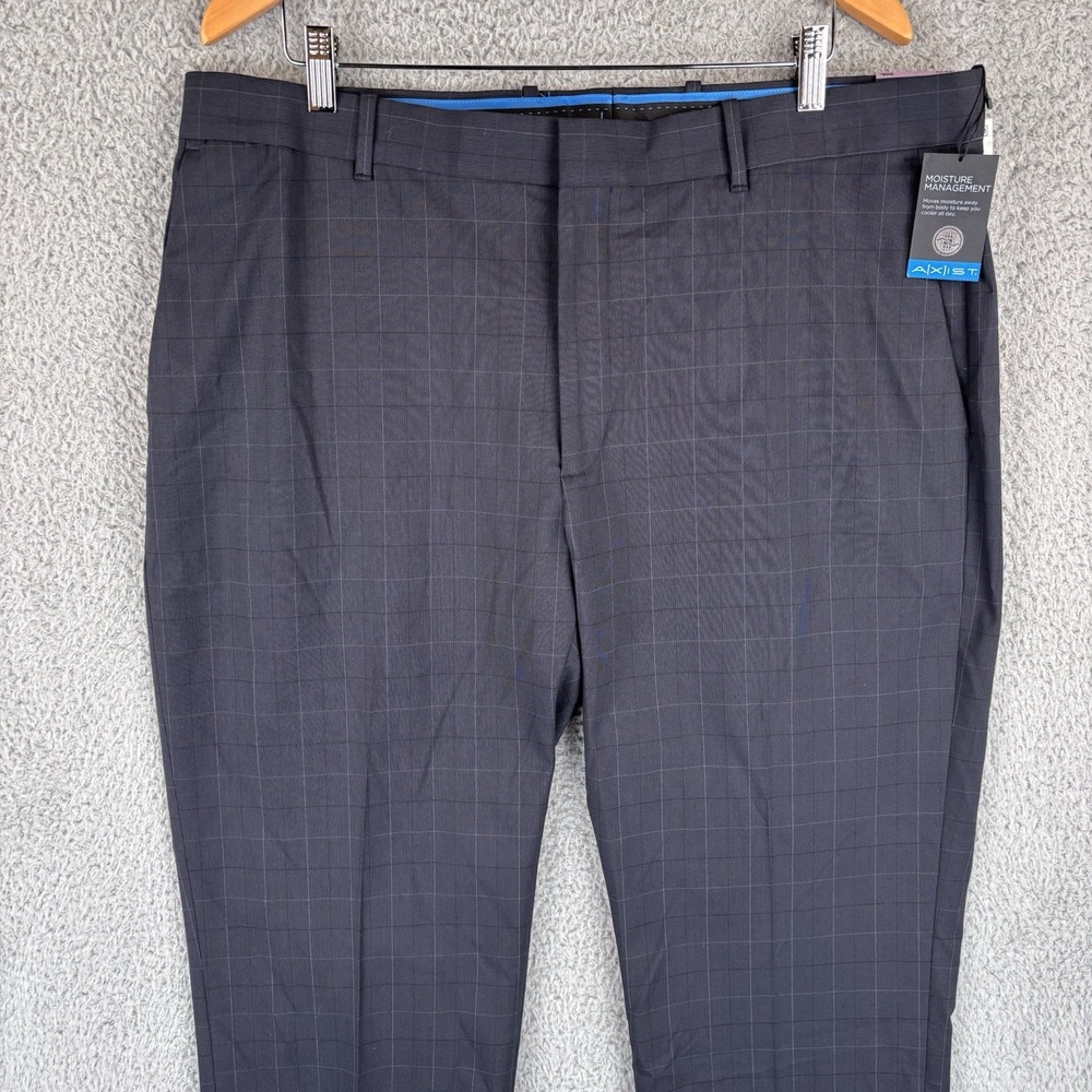 NEW Axist Ultra Series Dress‎ Pants Men 38x32 Navy Windowpane Non Iron Slacks